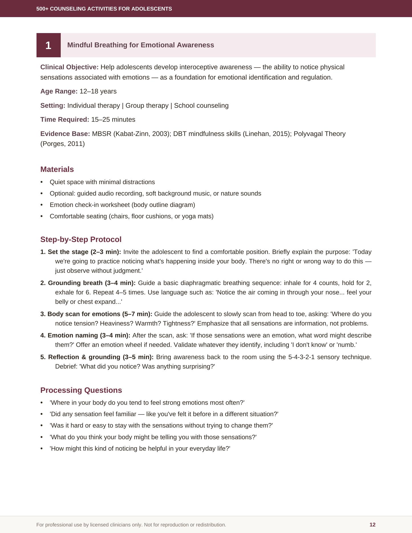 Mindful Breathing for Emotional Awareness activity, page 12