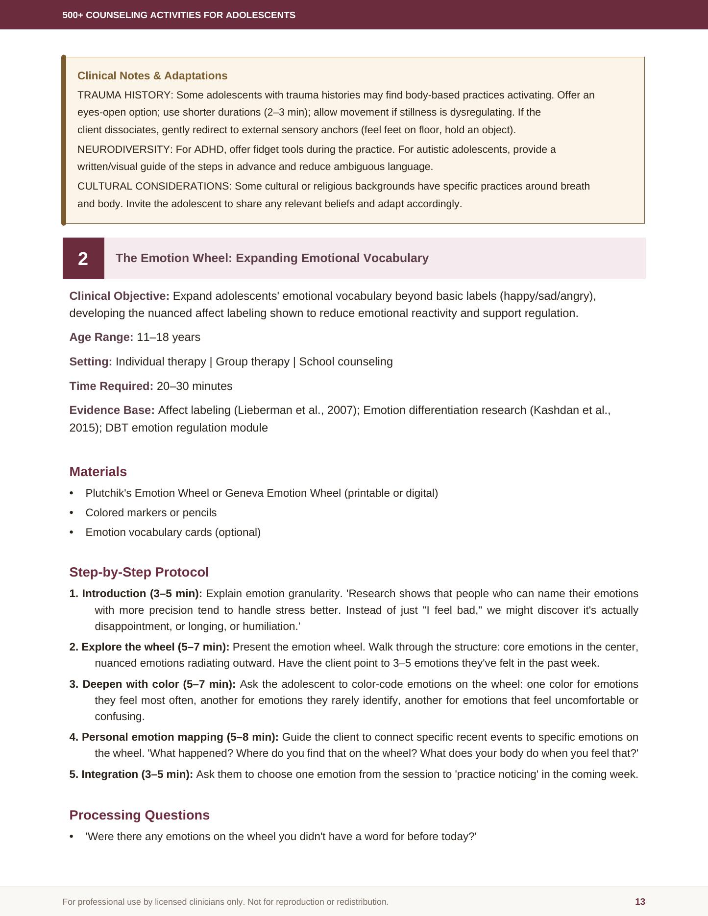 Continued sample from Mindful Breathing for Emotional Awareness, page 13